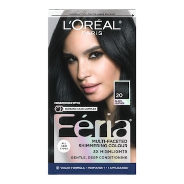 L'Oreal Paris Feria Shimmering Permanent Hair Color 20 Black Leather (Natural Black)