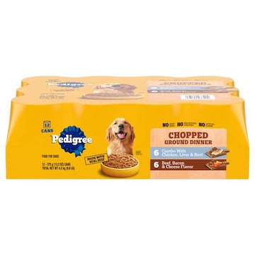 Pedigree Food for Dogs, Chopped Ground Dinner, Chicken, Liver & Beef/Beef, Bacon & Cheese