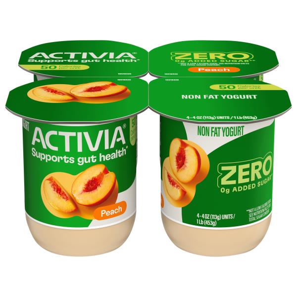 Activia Yogurt, Peach, Non Fat, Zero Added Sugar Publix Super Markets