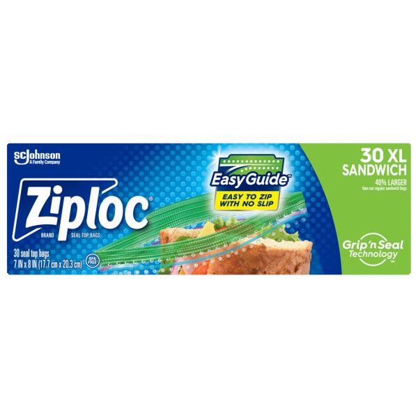 Ziploc ® Brand XL Sandwich Bags with EasyGuide™ Texture, Grip 'n