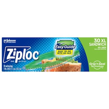 Ziploc ® Brand XL Sandwich Bags with EasyGuide™ Texture, Grip ’n Seal Technology™, 30 count