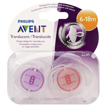 Avent Pacifiers, Orthodontic, Translucent, 6-18 Months