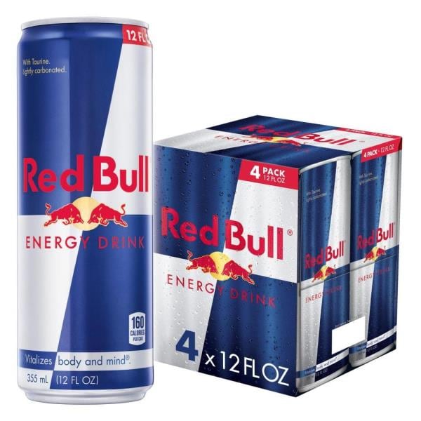 Red Bull Energy Drink 114mg Caffeine, 12 fl oz, Pack of 4 Cans