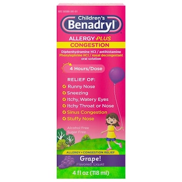Benadryl Children's Allergy Plus Congestion, Liquid, Grape! Flavored
