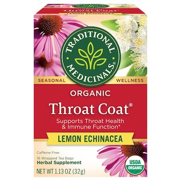 Traditional Medicinals Throat Coat, Organic, Lemon Echinacea, Caffeine Free, Tea Bags