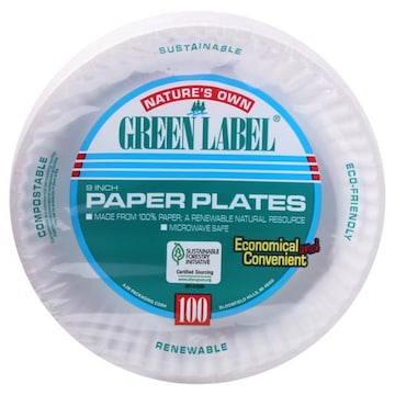 Natures Own Green Label Paper Plates, 9 Inch