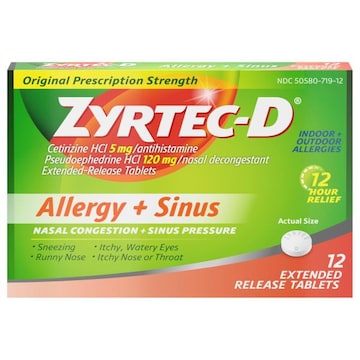Zyrtec-D Allergy+Congestion, Indoor+Outdoor Allergies, Original Prescription Strength, Extended Release Tablets