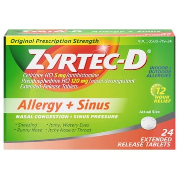 Zyrtec-D Allergy+Congestion, Original Prescription Strength, Extended Release Tablets