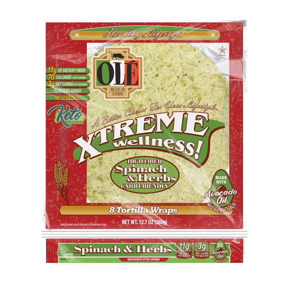 Ole Xtreme Wellness! Spinach & Herbs Tortillas, Keto Friendly Publix