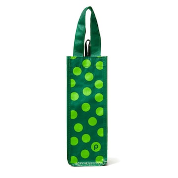 Publix 1-Bottle Laminated Reusable Wine Bag, Dark/Light Green Background W/Dots