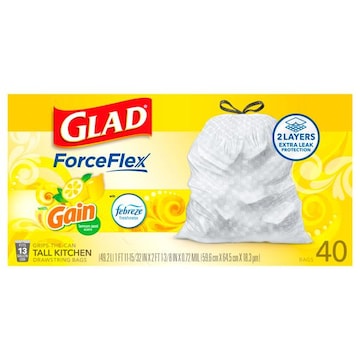 Glad ForceFlex Drawstring Bags, Tall Kitchen, Lemon Zest Scent, 13 Gallon