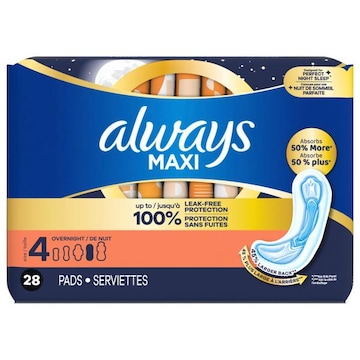 Always Maxi Pads, Overnight, Size 4