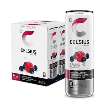 Celsius Sparkling Wild Berry, Functional Energy Drink, 4 Pack