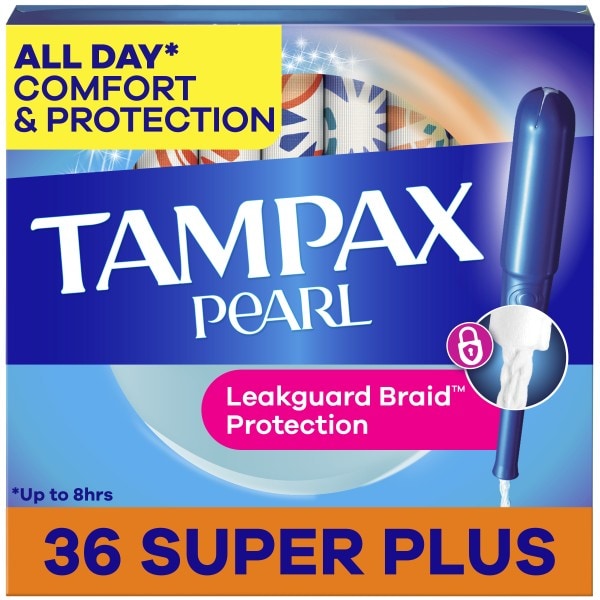 Tampax Pearl Tampons with LeakGuard Braid, Super Plus, 36 Ct