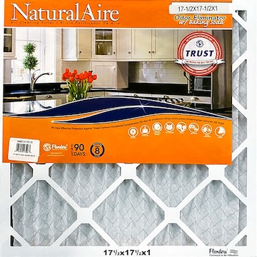 Natural Aire Air Cleaning Filter, Odor Eliminator with Baking Soda, 17-1/2 x 17-1/2 x 1