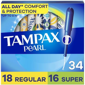 Tampax Pearl Tampons Multipack with LeakGuard Braid, Regular/Super, 34 Ct