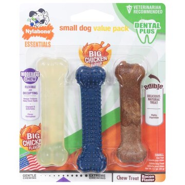 Nylabone Essentials Dog Toy, Big Chicken Flavor, Bacon Flavor, Small Dog, Value Pack