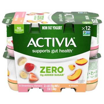 Activia Yogurt, Non Fat, Zero Added Sugar, Strawberry Banana/Peach