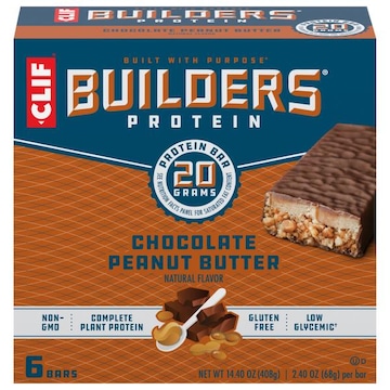 BUILDERS CLIF Builders - Chocolate Peanut Butter Flavor - Plant Based Protein Bars - Gluten Free - Non-GMO - Low Glycemic - 20g Protein - 2.4 oz. (6 Pack)