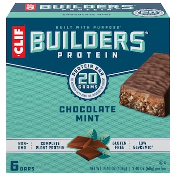 BUILDERS CLIF Builders - Chocolate Mint Flavor - Plant Based Protein Bars - Gluten Free - Non-GMO - Low Glycemic - 20g Protein - 2.4 oz. (6 Pack)