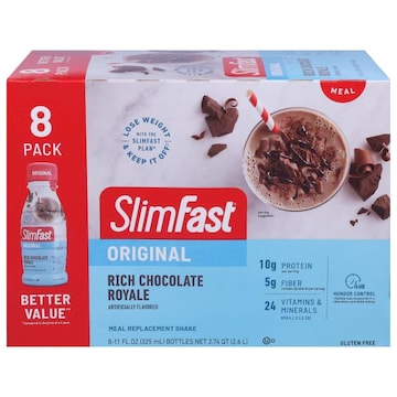 SlimFast Meal Replacement Shakes, Original, Rich Chocolate Royale, 8 Pack