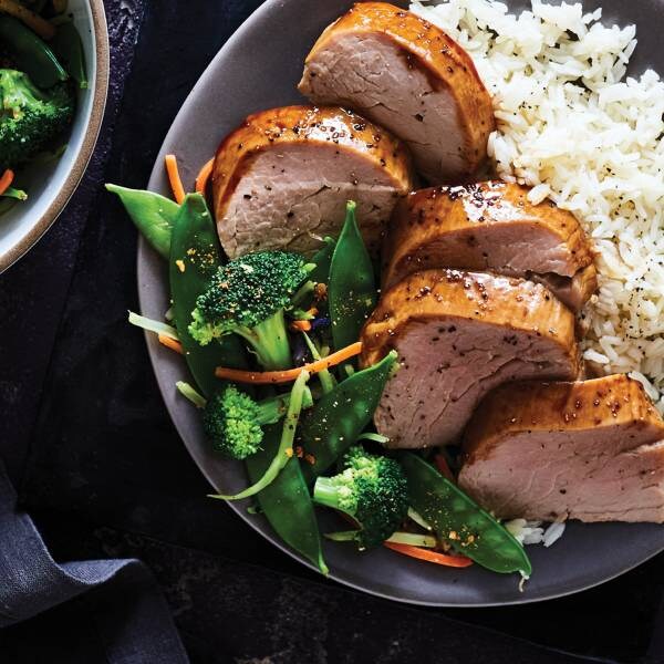Teriyaki Pork Tenderloin with Jasmine Rice and Vegetable StirFry