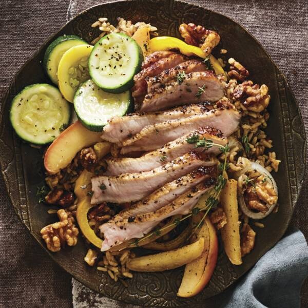 Apple Walnut Pork Chops with Rice and GarlicHerb Vegetables Publix