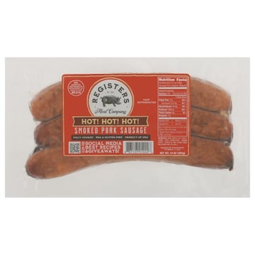 Registers Meat Company Pork Sausage, Hot, Smoked