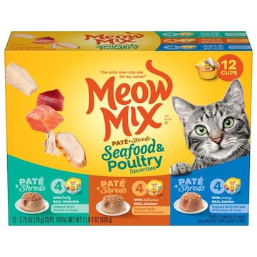 Meow Mix Pate & Shreds Seafood & Poultry Variety Pack, Wet Cat Food