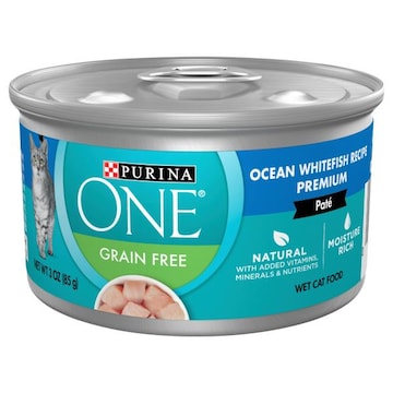 Purina One Cat Food, Ocean Whitefish Recipe, Grain Free, Premium, Wet, Pate