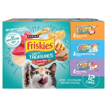 Friskies Tasty Treasures Cat Food, with Chicken in Gravy/with Ocean Fish & Tuna in Sauce/with Turkey in Gravy, Prime Fillets