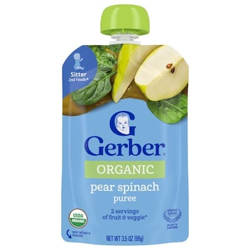 Gerber Organic Puree, Pear Spinach, Sitter 2nd Foods