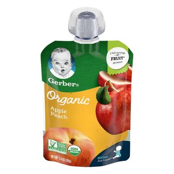 Gerber Organic Puree, Apple Peach, Sitter 2nd Foods