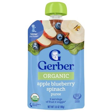 Gerber Organic Puree, Apple Blueberry Spinach, Sitter 2nd Foods