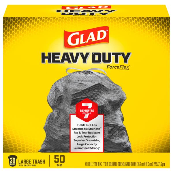 Glad ForceFlex Trash Bags, Drawstring, Multipurpose, 30 Gallon, Large