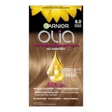 Garnier OLIA OIL POWERED AMMONIA FREE PERMANENT HAIR COLOR 8.0 MEDIUM BLONDE