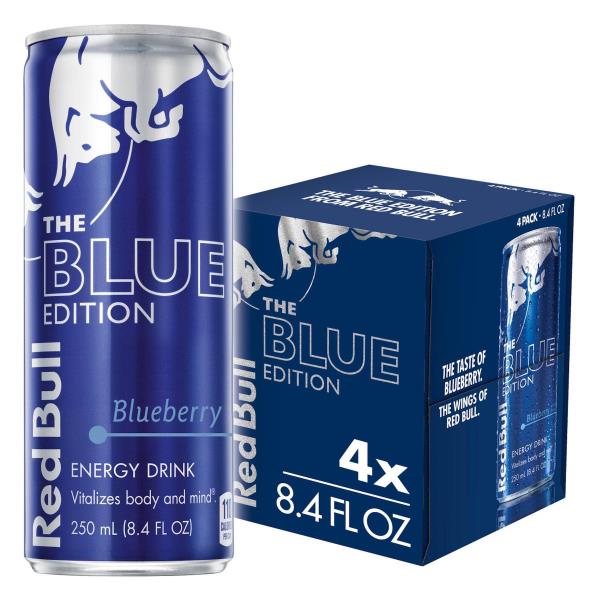 Red Bull BLUE EDITION BLUEBERRY ENERGY DRINK, 8.4 FL OZ, PACK OF 4 CANS ...