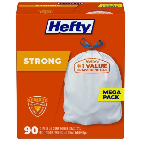 Hefty Strong Kitchen Drawstring Bags, Tall, Mega Pack | Publix