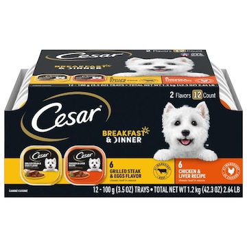 Cesar Canine Cuisine Dog Food, Grilled Steak & Eggs Flavor/Chicken & Liver Recipe, Breakfast & Dinner