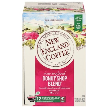 New England Coffee Coffee, 100% Arabica, Light Roast, New England Donut Shop Blend, K-Cup Pods