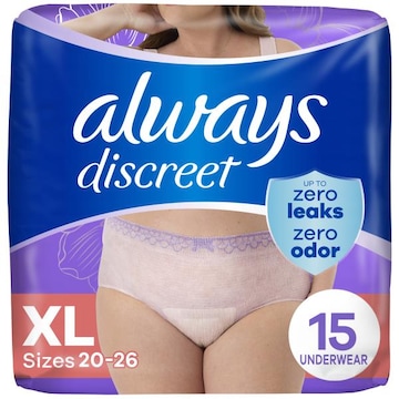 Always Adult Incontinence Underwear for Women, XL, 15 CT