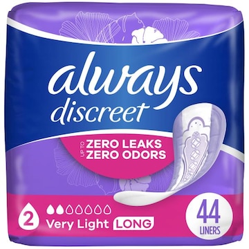 Always Discreet Incontinence Panty Liners, 2, Very Light, 44 CT