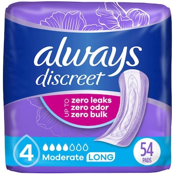 Always Pads, Moderate Absorbency, Long Length, 54 Count
