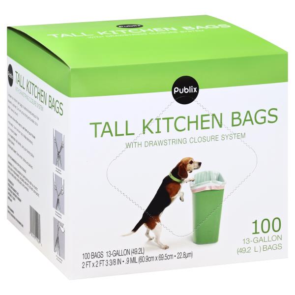 Publix Tall Kitchen Bags, with Drawstring Closure System, 13Gallon
