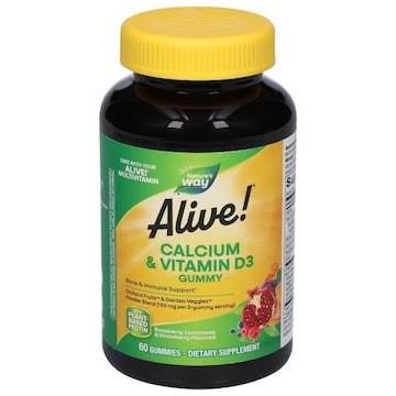 Nature's Way Alive! Calcium + Vitamin D3, 100 mg, Gummies, Raspberry-Lemonade & Strawberry Flavored