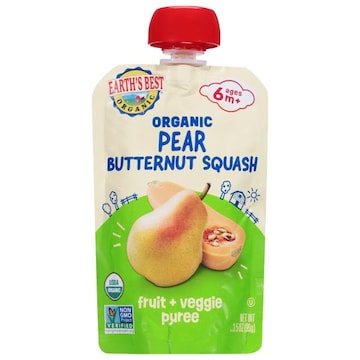 Earth's Best Organic Fruit + Veggie Puree, Organic, Pear Butternut Squash, Ages 6m+