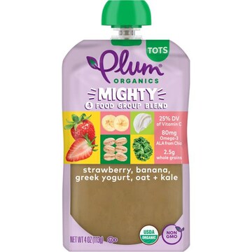 Plum Organics® Mighty Tots 4 Food Group Blend Strwbrry, Banna, Grk Yog, Oat + Kale 4oz Pch