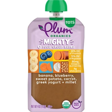 Plum Organics® Mighty 4® Mighty 4® Banana, Blueberry, Sweet Potato, Carrot, Greek Yogurt & Millet 4oz Pch