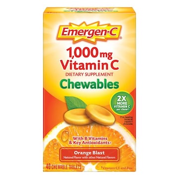 Emergen-C Chewable Vitamin C 1000mg, With B Vitamins and Antioxidants Tablet (40 Count, Orange Blast Flavor), Dietary Supplement