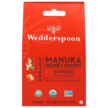Wedderspoon Honey Drops, Organic, Manuka, Ginger with Echinacea